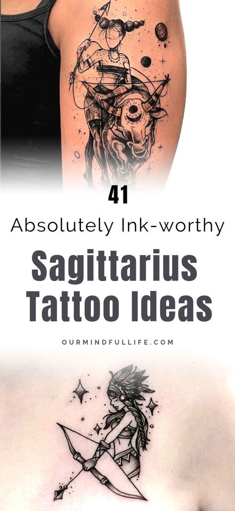 Sagaterious Tattoos For Women, Sagittarius Animal Tattoo, Womens Cute Tattoos, Sagittarius Witch Tattoo, Sagittarius Forearm Tattoo Women, Sagaterious Zodiac Tattoos, Sagittarius Tattoo Designs Unique Men, Back Tattoo Women Sagittarius, Saggitarius Tattoo For Man