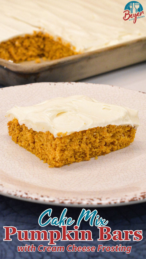 Fall baking at its finest! These moist, spiced pumpkin bars are topped with a luscious cream cheese frosting and are so easy to make using a 10x15-inch pan and a box of spice cake mix. 🎃 Perfect for family gatherings, cozy weekends, or anytime you’re craving a sweet autumn treat!

#PumpkinBars #FallDesserts #EasyRecipes #CreamCheeseFrosting #AutumnBaking Easy Pumpkin Bars 3 Ingredients, Cake Mix Pumpkin Bars, Cake Mix Pumpkin, Easy Pumpkin Bars, Pumpkin Bars With Cream Cheese, Spice Cake Mix And Pumpkin, Bars With Cream Cheese Frosting, Bars With Cream Cheese, Spice Cake Mix