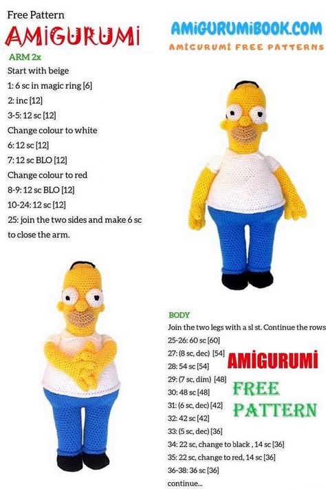 Homer Simpson Amigurumi Free Pattern – Amigurumibook.com Homer Simpson Crochet Pattern Free, All Cartoon, All Cartoon Characters, Free Amigurumi Crochet Patterns, Crocheting Patterns, Crochet Animals Free Patterns, Homer Simpson, Fun Crochet Projects, Crochet Keychain