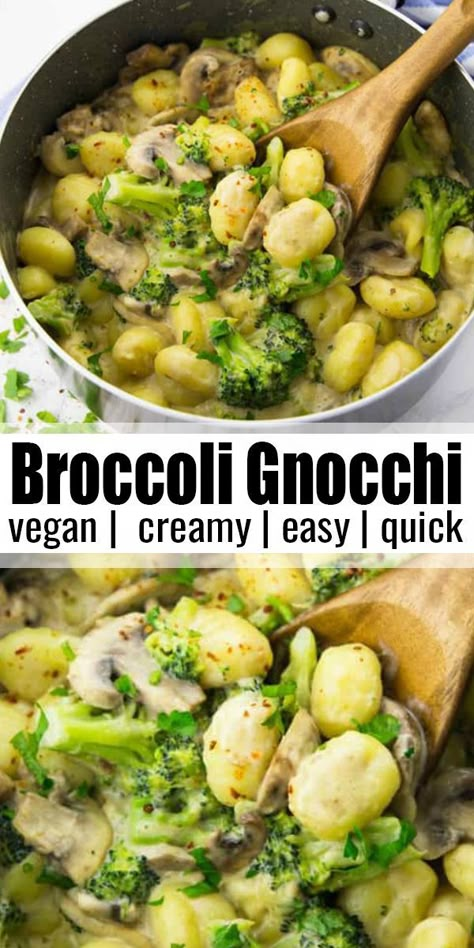 Gnocchi Broccoli, Broccoli Gnocchi, Mushroom Gnocchi, Gnocchi Vegan, Vegan Broccoli, Vegan Noodles, Wfpb Recipes, Gnocchi Recipes, Vegan Pasta