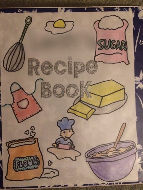 This cook book is a great summer project! Kids pick out a binder, design a cover, add their name above recipe book, and use it to organize different delicious recipes! Cute Recipe Book Ideas Cover, Cookery Design, Recipes Cover Page, Diy Cookbook Cover, Cooking Book Design Diy, Cook Book Cover Design Ideas, Cook Book Design Diy, Cookbook Aesthetic Cover, Cake Recipe Book Cover Design