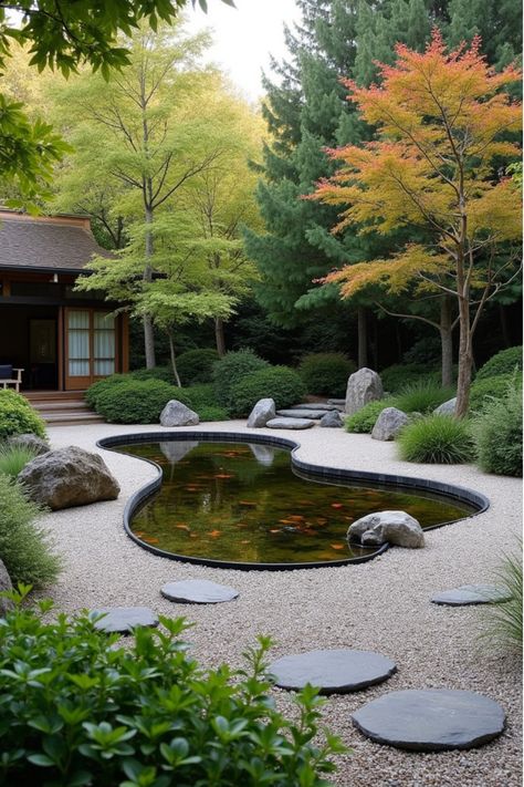 Zen backyard with koi pond, bamboo water feature, and Japanese-inspired landscaping Landscaping Techniques, Japanese Landscaping, Backyard Zen, Koi Ponds, Backyard Plants, Clever Storage Solutions, Beautiful Backyards, Dream Backyard, Perfect Plants