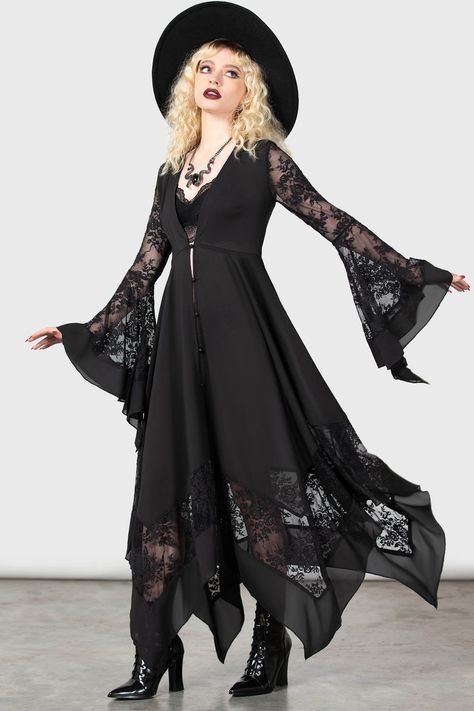 Misty Night Maxi Dress / Black PlusSizeSummerStyle #summervivibes #plussizefashionista #ootd #plussizequeen #plussize #summerfashion. https://whispers-in-the-wind.com/the-ultimate-plus-size-outfit-guide-summer-in-style/?363 Misty Night, Dress With Flared Sleeves, Stevie Nicks Style, Witch Dress, Deep V Neck Dress, Witch Fashion, Witchy Fashion, Witch Outfit, Goth Dress