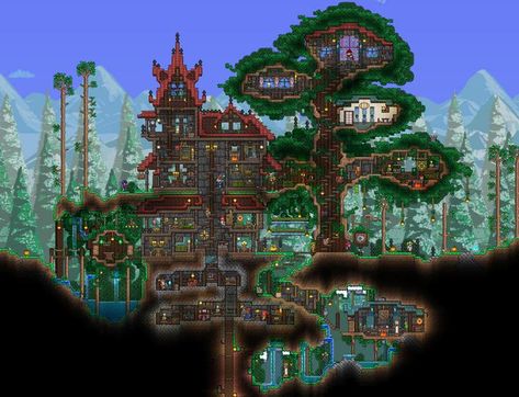 i didn't make this but i found it and though it was beautiful Terraria Castle, Terraria Base, Terraria Houses, Terraria Game, Terrarium Base, Terraria House Ideas, Terraria House Design, Terraria House, Terraria Builds