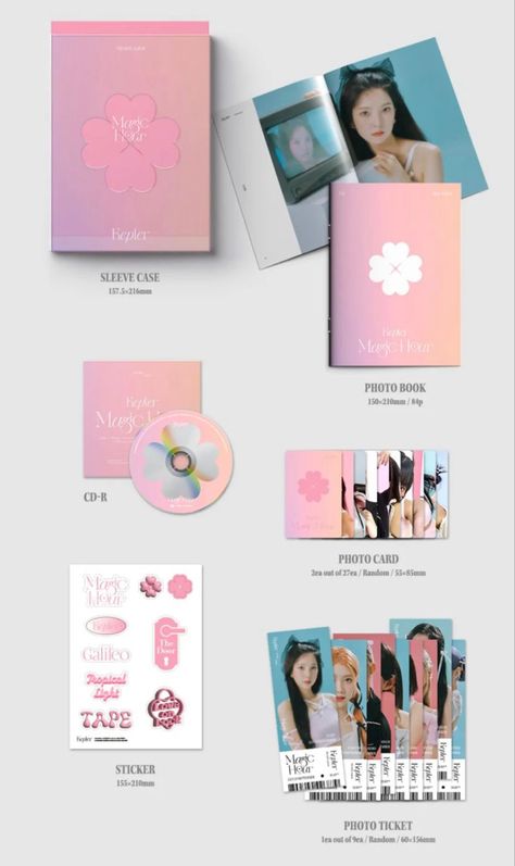 Kep1er Album Cover, Kpop Album Packaging, Kpop Album Inclusions, Album Inclusions, Kpop Design, Album Collection, Album Layout, Kpop Albums, Kpop Album