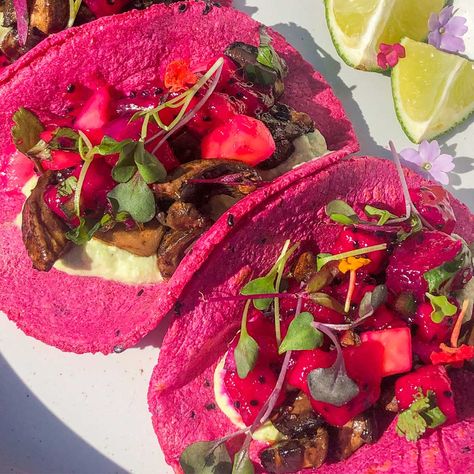 Fruit Tacos, Portobello Tacos, Fruit Taco, Dragonfruit Recipes, Classic Savory, Red Dragon Fruit, Delicious Tacos, Fusion Dishes, Think Food