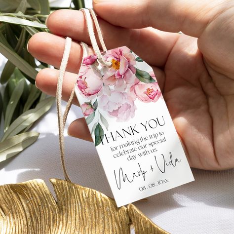 Check out the link below to our Etsy store for all matching stationery for this design! https://www.etsy.com/shop/LOVEandEVENT?ref=seller-platform-mcnav&search_query=le150 Tea Rose Thank you Tag Template, Printable Blush Pink Flowers Favors Tag, Editable Garden Flowers Favors Tag, Wedding Thank you tag | LE200 Welcome and warm greetings from LOVE and EVENT! We are glad to contribute to the preparation of your celebration! This Template is a fully editable design.  Add Foto on the backside if nee Wedding Thank You Card Design, Thank You Tag, Nikkah Favours, Peonies Wedding Decoration, Giveaway Tags, Wedding Favor Tags Printable, Printable Tags Template, Peonies Wedding, Wedding Favor Gift Tags