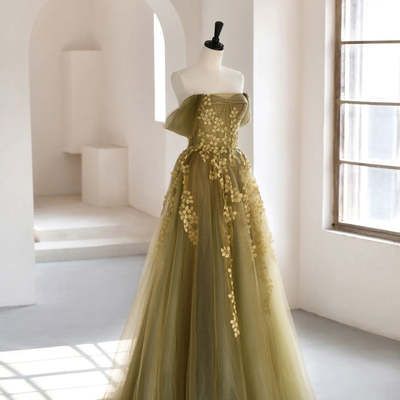 Prom Dress Green, Lace Long Prom Dress, Off Shoulder Evening Dress, Green Evening Dress, Green Tulle, A Line Evening Dress, Prom Dress Inspo, Prom 2023, Tulle Evening Dress