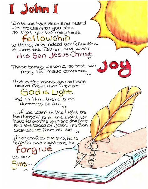 Doodle Through The Bible: 1 John 1  Free printable PDF Coloring page link at the website. Also visit the new FACEBOOK page! John Bible Study, Doodle Bible, John Bible, Worksheets For Adults, Bible Chapters, Bible John, Bible Worksheets, Bible Doodles, Gospel Bible