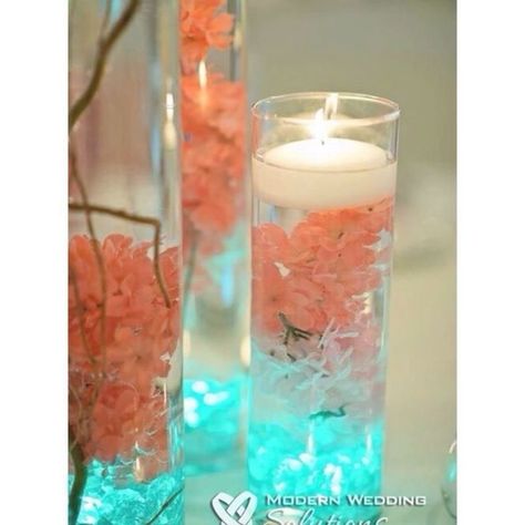 Coral and Turquoise Wedding Centerpieces 4 Diy Floating Candles, Wedding Motifs, Wedding Floral Centerpieces, Teal Wedding, Turquoise Wedding, Coral Wedding, Wedding Centerpieces Diy, Tea Candles, Diy Centerpieces