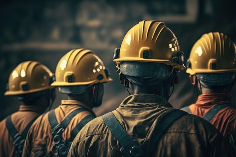 A group of miners in hard hats descend i... | Premium Photo #Freepik #photo #industry-worker #industrial-safety #factory-worker #hard-worker Mine Worker, Hazard Wallpapers, Work Illustration, Soul Winning, Factory Worker, Workers Day, Industrial Safety, Solid Waste, Industrial Machinery