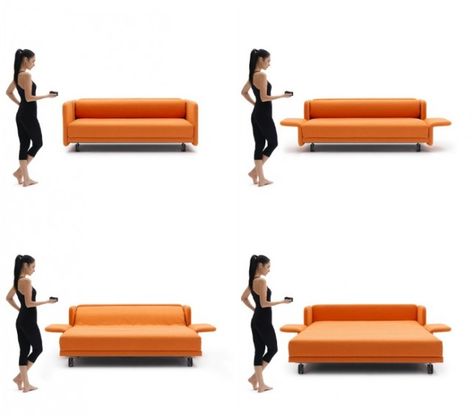 WOW Sofa (price upon request): For the epically lazy, turn the sofa into a bed with the push of a button. Bonus points to this couch for being available in so many bright colors. Expandable Furniture, Transformable Furniture, Guest Room Furniture, Leather Futon, Convertible Couch, Cozy Bedrooms, Pink Comforter, Patterned Armchair, Folding Sofa Bed