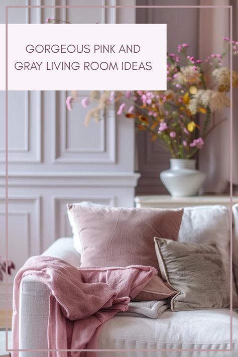 This pin showcases gorgeous pink and gray living room design ideas that combine elegance and warmth. Perfect inspiration for anyone looking to create a stylish and cozy living space. Pink Gray And Cream Living Room, Blush Pink And Grey Living Room, Living Room With Pink Couch, Grey And Blush Pink Living Room, Dusty Rose Living Room, Living Room Inspiration Pink, Pink And Gray Living Room, White And Pink Living Room, Pink And Grey Curtains