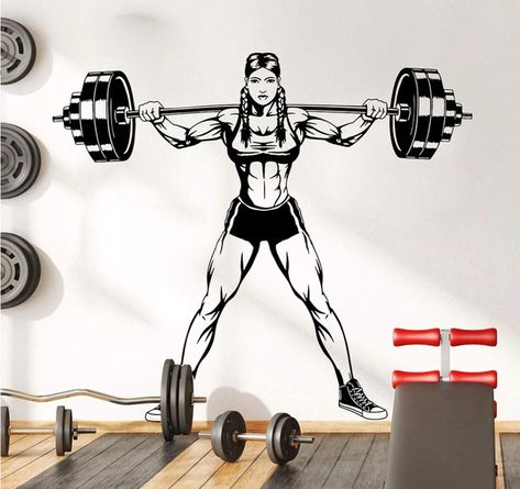 A great wall sticker with the word fitness club on a muscular woman theme to use in your home or gym. With this product, you can increase your motivation and enrich the decoration of your sports fields. Sports are now a part of our lives, naturally the gyms and the sports areas we have reserved at home have turned into very popular places. Muscular Woman, Woman Gym, Crossfit Weightlifting, Popular Places, Astronaut Art, Gym Gloves, Workout Gloves, Gym Decor, Bodybuilding Training