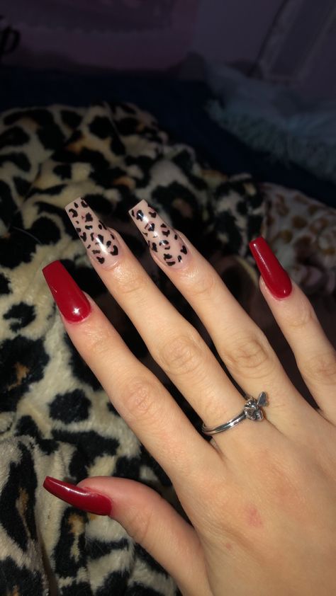 Zebra Leopard Nails, Y2k Nails Cheetah, Sparkling Nail Designs, Red And Cheetah Print Nails, Cheetah Print Nails Coffin, Cheetah Print Nails Acrylic, Nail Designs Cheetah Print, Red Cheetah Print Nails, Red Animal Print Nails