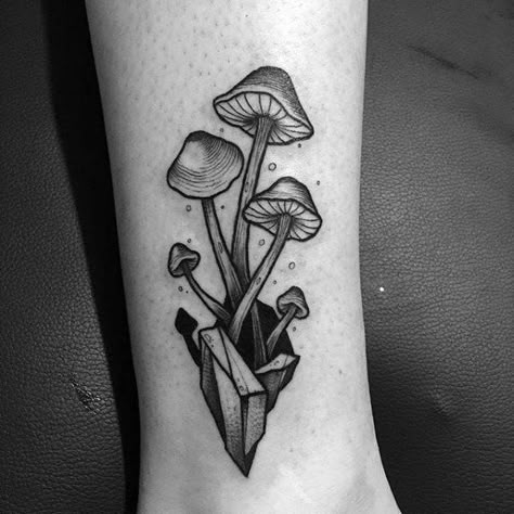 Lower Leg Mushroom Tattoo On Men Black And White Tattoo, Mushroom Tattoo, Mushroom Tattoos, Hawaiian Tattoo, Tatuaje A Color, White Tattoo, Hip Tattoo, Nature Tattoos, Trendy Tattoos