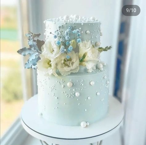 Dusty Blue Cake, Dusty Blue Wedding Cake, Tiffany Blue Wedding Cake, Cake Designs Wedding, Cake Pic, 2 Tier Wedding Cakes, Blue Sweet 16, Blue Wedding Cake, Bridal Cake