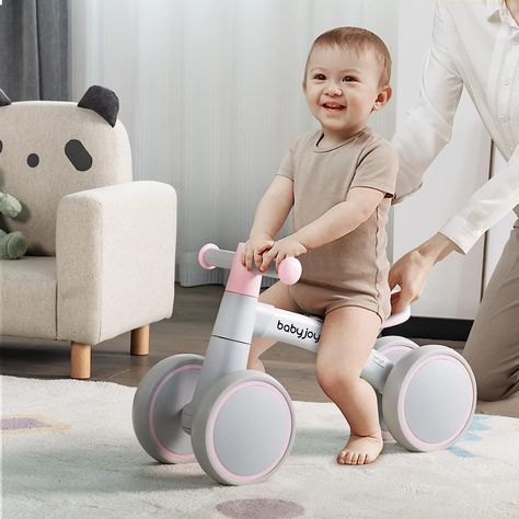 Cute Toddler Bicycles to Train Baby from Standing to Walking with Limited Steering and Full-Closed Wheels, Infant No Pedal 4 Wheels Bicycle Toddler Bicycle, Baby Rolling Over, Kids Trike, Balance Bicycle, Joy Baby, Kids Ride On Toys, Baby's First Birthday, Baby Protection, First Birthday Gifts