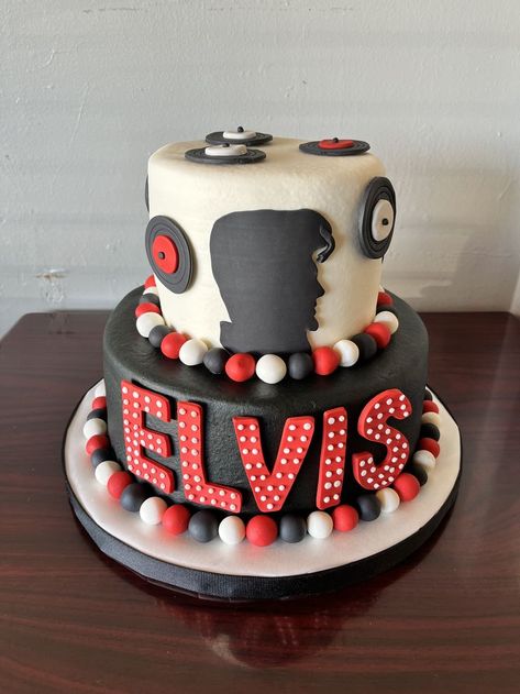 Elvis Name, Elvis Birthday Party, Elvis Presley's Birthday, Elvis Cakes, Black Elvis, Elvis Presley Cake, Elvis Birthday, 2 Tier Cake, Elvis Presley Pictures