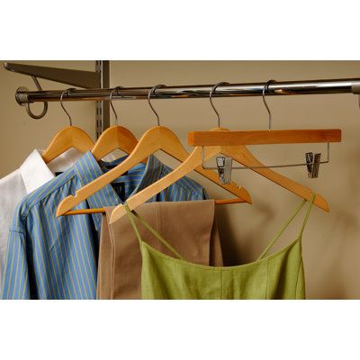 Hangers are a closets best friend. Having a matching set brings unity and cohesion to your dressing space. This set includes 100 hangers, all constructed of solid hardwood with heavy-duty hardware, for a traditionally inspired look. Designed for tops, these hangers can be used on blouses, tank tops, button-up shirts, and even dresses. This set features precision routed notched to hold your garments with straps, in place, and a 360 degree swivel hook. | Rebrilliant Wood Top Hanger for Dress/Shirt Cherry Chrome, Wall Mounted Drying Rack, Kids Hangers, Non Slip Hangers, Belt Hanger, Skirt Hangers, Hanging Shoe Organizer, Wood Hanger, Swivel Hook