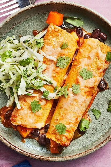 Spicy Enchiladas, Squash Black Bean, Butternut Squash Enchiladas, Butternut Squash Black Bean, Recipes To Make For Dinner, Eating Well Recipes, Black Bean Enchiladas, Bean Enchiladas, Vegetarian Main Dishes