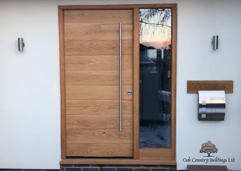 Timber Door Frame, Large Wooden Front Door, Plank Front Door, Modern Wood Front Door, Front Door Glass Panel, Front Door Sidelights, Timber Front Door, Front Doors Uk, Solid Wood Front Door