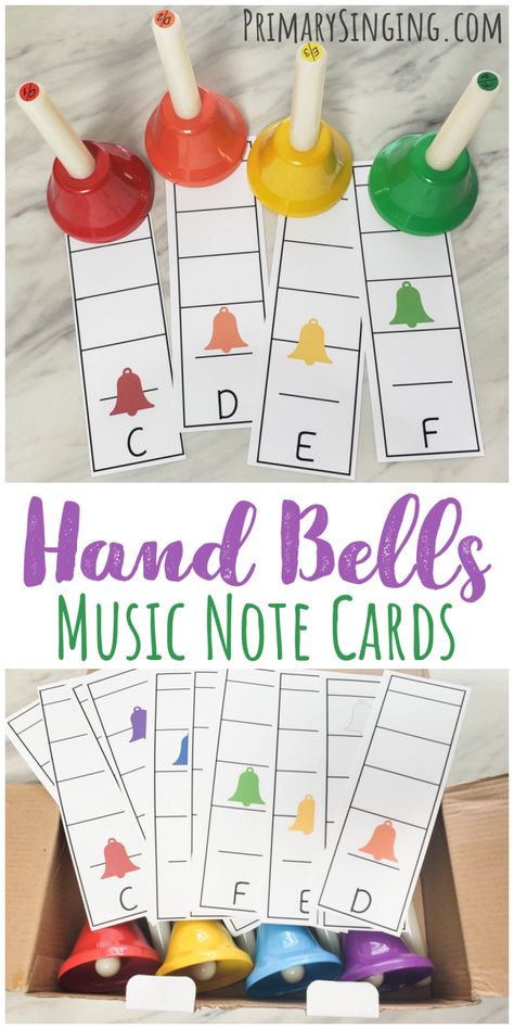 Hand-Bells-Music-Note-Cards Easy Music Lessons For Kindergarten, Music Making Study Creative Curriculum, Hand Bell Songs, Music Note Flash Cards Free, Music Crafts Preschool, Hand Bell Music, Preschool Forms, Kindergarten Music Class, Music Note Flash Cards