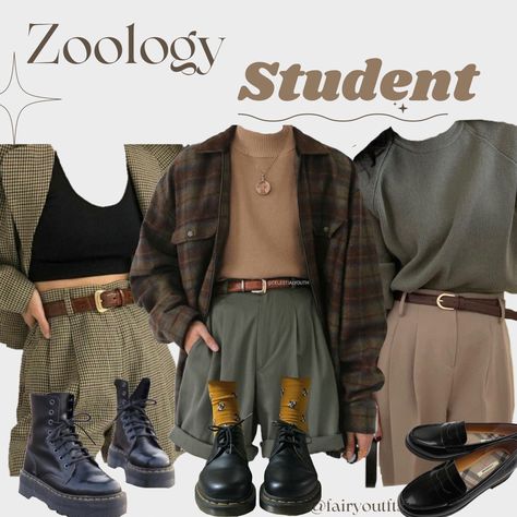 Botany Scholar Clothing, Paleontology Aesthetic Outfit, Zoologist Outfit, Forest Academia Outfit, Science Outfits, Anthropology Aesthetic, Dark Academia Summer Outfit, Cottagecore Outfit Ideas, Professor Green