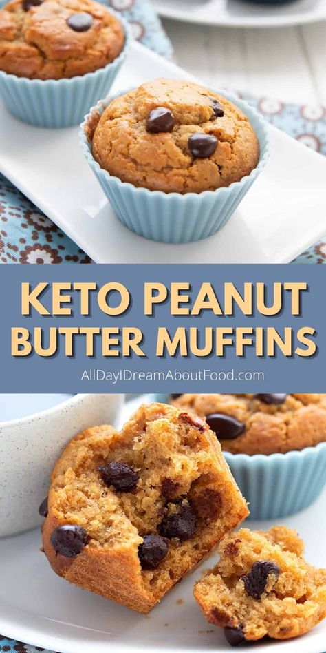 These flourless keto peanut butter muffins are packed with protein to fuel you through your healthy day. An easy recipe that makes a fabulous on-the-go keto breakfast. Keto Muffin Recipe, Butter Muffins, Peanut Butter Muffins, Keto Muffins, Keto Peanut Butter, Postre Keto, Low Carb Muffins, Keto Baking, Protein Muffins