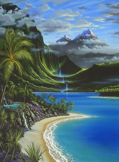 Painting On Canvas For Beginners, Canvas For Beginners, Fantasy Island, Painting Ideas On Canvas, Island Art, Beach Wallpaper, Arte Inspo, Fantasy Art Landscapes, Arte Fantasy