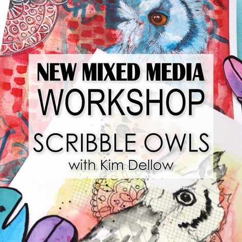 Kim Dellow - Mixed media art inspiration and videos. Explore Drawing, Mixed Media Workshop, Mixed Media Drawing, Media Drawing, Painting Skills, Owl Theme, Intuitive Art, Drawing And Painting, Craft Tutorial