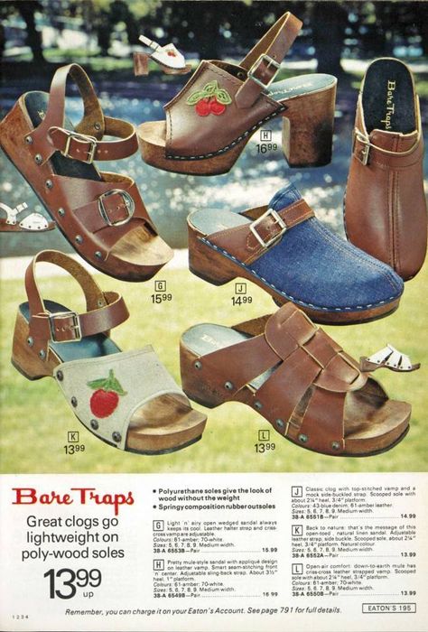 70s Clogs, 1970s Shoes, 70s Shoes, Vintage Clogs, 60s And 70s Fashion, Lauren Hutton, 70s Inspired Fashion, Seventies Fashion, Retro Shoes