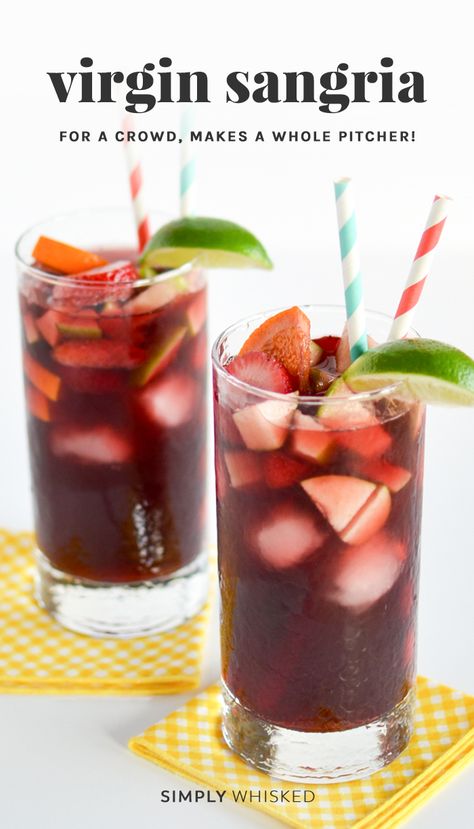 Virgin Sangria, Non Alcoholic Sangria, Virgin Drinks, Mocktail Drinks, Alcohol Free Drinks, Sangria Recipe, Drink Recipes Nonalcoholic, Non Alcoholic Cocktails, Alcoholic Cocktails