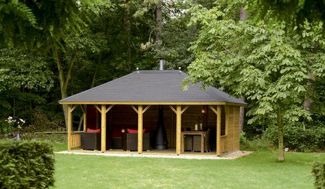 Wooden Garden Gazebo, Wooden Garden Buildings, Log Cabins For Sale, Terrace Floor, Wooden Gazebo, Outdoor Lounge Area, Cabins For Sale, Timber Buildings, Garden Makeover