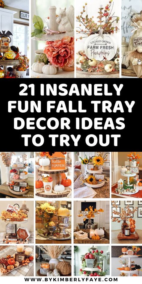 21+ Insanely Fun Fall Tray Decor Ideas To Try Out Fall Tray Decorating Ideas, Gold Painted Pumpkins, Fall Tray Decor, Tray Decor Ideas, Fall Tray, Autumn Photos, Fall Tiered Tray Decor, Tiered Tray Diy, Fall Kitchen Decor