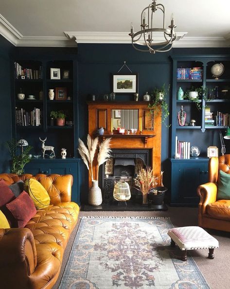 COLOR PLACE INTERIOR on Instagram: “@edwardian_london_terrace . . . . . . #transformationtuesday #myhousethismonth #storyofmyhome #thespruce #DesignMySpace #yourfabuloushome…” Eccentric Boho Decor, Dark Eccentric Decor, Dark Home Library, Moody Living Room Jewel Tones, Eccentric Apartment, Jewel Tones Interior Design, Eccentric Living Room, Jewel Tone Living Room, Dark Academia Living Room