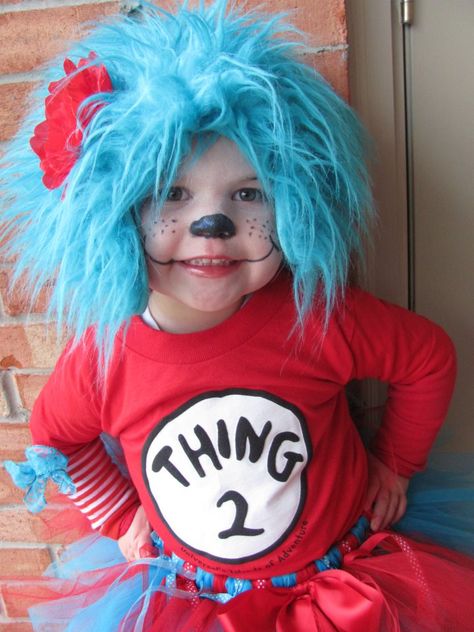 Thing 1 and Thing 2 makeup by poshtotsnteens2 on facebook and ebay Thing One Makeup Dr Seuss, Thing One Makeup, Thing 1 Makeup Dr Seuss, Thing One And Thing Two Makeup, Thing 1 Makeup, Seussical Makeup, Pallet Vanity, Halloween Party Makeup, Thing 1 And Thing 2