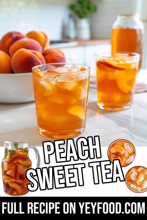 Peach Sweet Tea - Yeyfood.com: Recipes, cooking tips, and kitchen hacks for home cooks of all levels Sweet Peach Tea, Peach Sweet Tea, Cinnamon Bread Easy, Peach Iced Tea, Homemade Syrup, Honey Tea, Peach Slices, Canned Peaches, Peach Tea