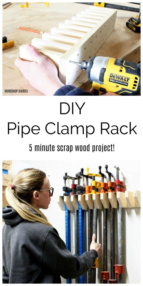 Clamps Storage, Collage Pinterest, Clamp Rack Woodworking, Workshop Setup, Woodworking Tricks, Clamp Rack, Using Scrap Wood, Dream Workshop, Clamp Storage