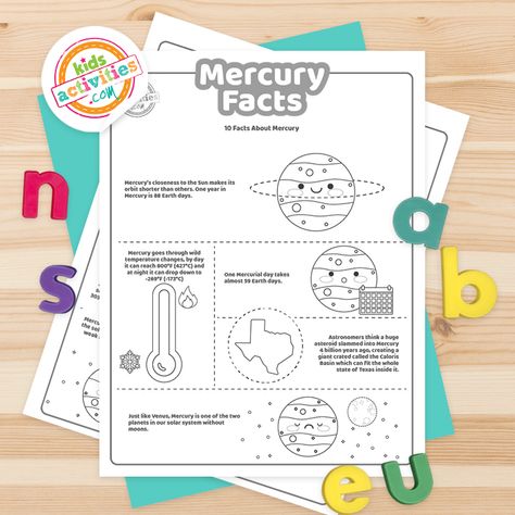 Mercury Preschool Activities, Mercury Craft, Mercury Facts For Kids, Space Worksheets, Mercury Facts, Astronaut Training, Planets Activities, Mercury Planet, Labeling Activities