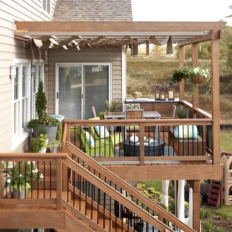 Terrace Shade, Backyard Getaway, Deck Makeover, Balkon Decor, Garden Canopy, Deck With Pergola, Small Deck, Retractable Awning, Living Modern