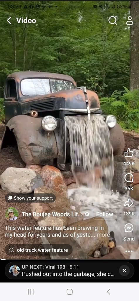 Truck Waterfall, Waterfall Pond, Old Truck, Water Features In The Garden, Water Feature, Old Trucks, Water Fountain, Water Features, Lawn