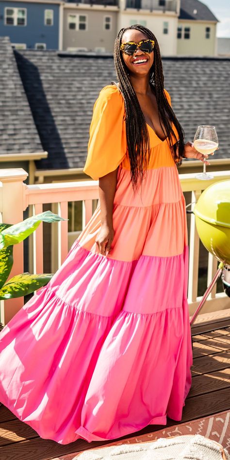 Ombre Dress - Spring Outfit Idea - Orange Dresses #springstyle Orange Dress Outfit Wedding, Orange Dress Casual, Orange Dress Outfit, Spring Outfits Ideas, Casual Spring Outfits, 2021 Outfits, Layered Outfit, Simple Spring Outfits, Hair Orange