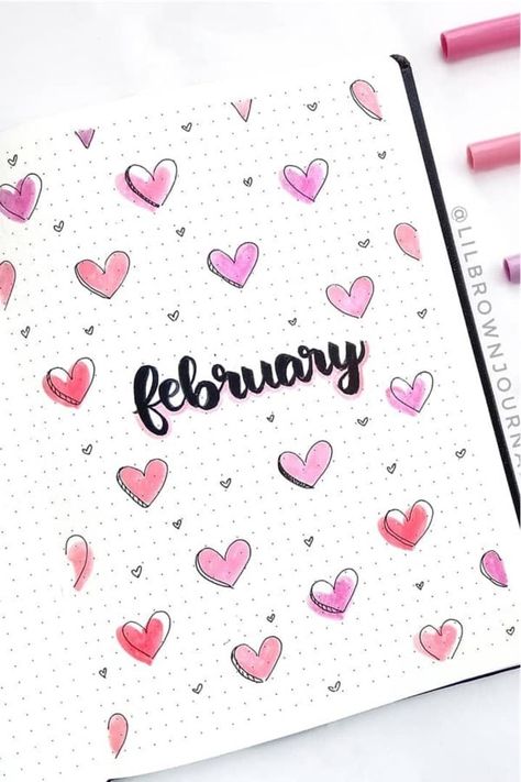 Want to add some decoration to your bujo pages or even change your entire theme for the month!? Check out these super cute heart themed bullet journal layouts and ideas for inspiration #bujo #bulletjournal #bujoideas #bujotheme Bullet Journal Simple, Journal D'inspiration, Minimalist Bullet Journal, Bullet Journal Titles, Crazy Laura, February Bullet Journal, Bullet Journal Month, Bullet Journal Page, Bullet Journal Spreads