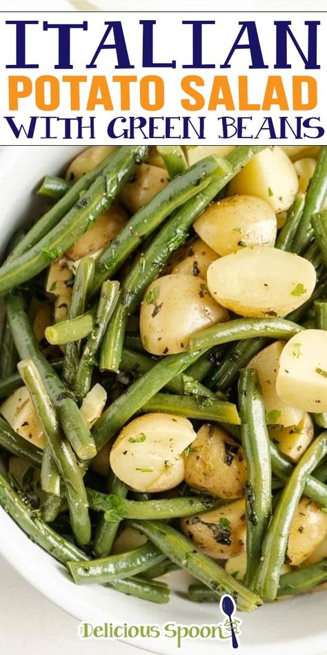 Potato Salad With Green Beans, Italian Potato Salad Recipe, Italian Potato Salad, Green Bean Potato Salad, Green Bean Salad Recipes, Italian Green Beans, Italian Beans, Green Beans Side Dish, Italian Potatoes