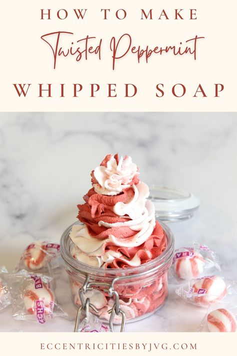 Peppermint Whipped Soap DIY Whipped Bath Soap, Diy Whipped Soap, Whipped Soap Recipe, Body Butter Recipe Whipped, Whipped Soap Diy, Body Butter Recipe Homemade, Diy Body Butter Recipes, Soap Design Ideas, Peppermint Soap