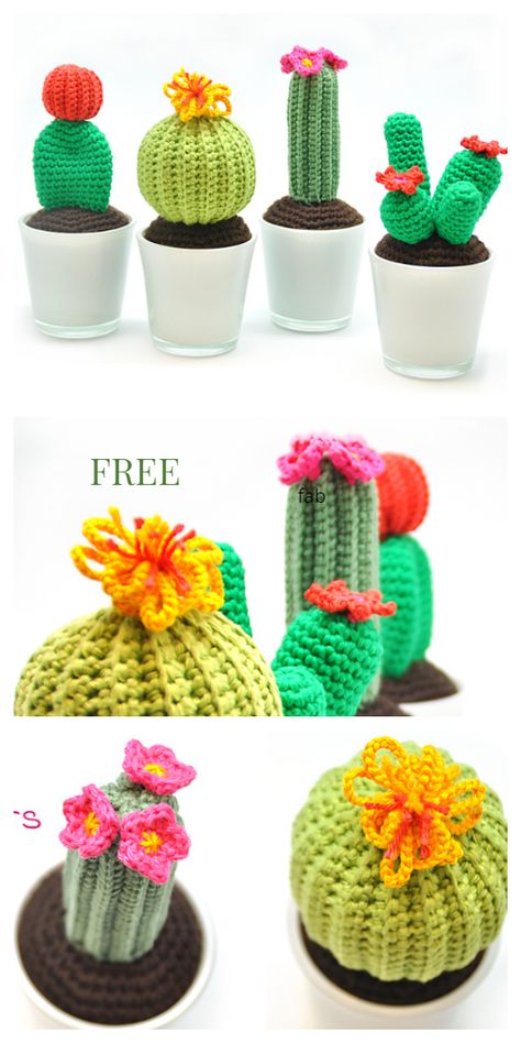 10 Fun Amigurumi Cactus Free Crochet Patterns - DIY Magazine Diy Crochet Cactus, Crochet Cactus Free Pattern, Cactus En Crochet, Crochet Succulent, Diy Suncatchers, Confection Au Crochet, Crochet Cactus, Pola Amigurumi, Crochet Plant