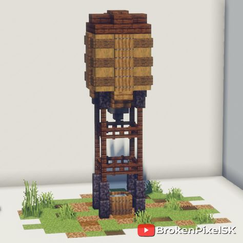 Small water design for Minecraft Small Minecraft Tower, Minecraft Camp Site, Minecraft Water Tower, Minecraft Small Decorations, Minecraft Mine Design, House Plans Minecraft, Minecraft Small Builds, Small Minecraft Builds, Ideas For Minecraft