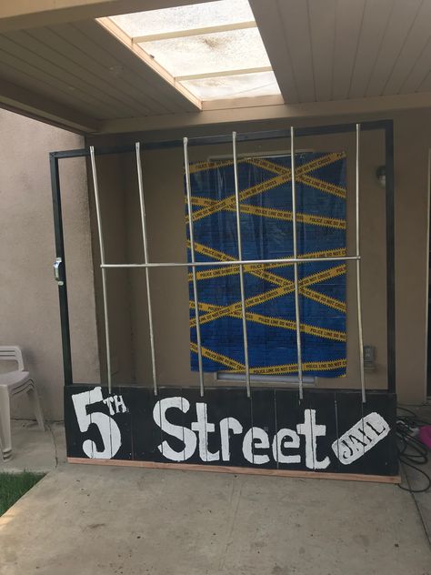 Jail Booth Ideas, Jail Photoshoot, Jail Booth, Jail Photo, Police Theme Party, Corkboard Ideas Decor, Wake Ideas, Stage Props, Student Council