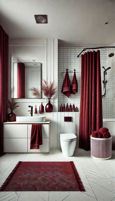 burgundy bathroom burgundy half bathroom ideas burgundy bathroom lighting ideas burgundy bathroom moody orange and burgundy bathroom burgundy bathroom paint burgundy bathroom suite burgundy bathroom unit burgundy bathroom rugs burgundy bathroom ideas burgundy bathroom aesthetic burgundy bathroom color schemes Burgundy Bathroom Ideas, Red Bathroom Ideas, Bathroom Moody, Aesthetic Burgundy, Burgundy Bathroom, Half Bathroom Ideas, Burgundy Bedroom, Colorful Rooms, Red Bathroom Decor